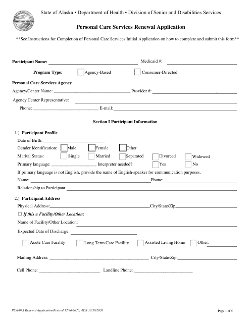 Form PCA-08A  Printable Pdf