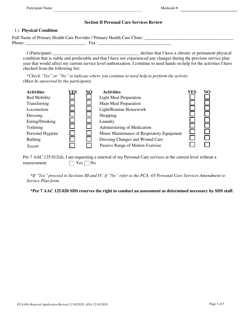 Form PCA-08A Personal Care Services Renewal Application - Alaska, Page 3