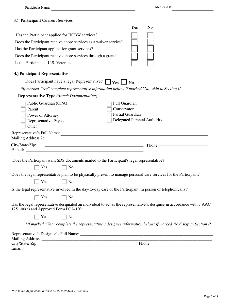 Form PCA-08 Personal Care Services Initial Application - Alaska, Page 2