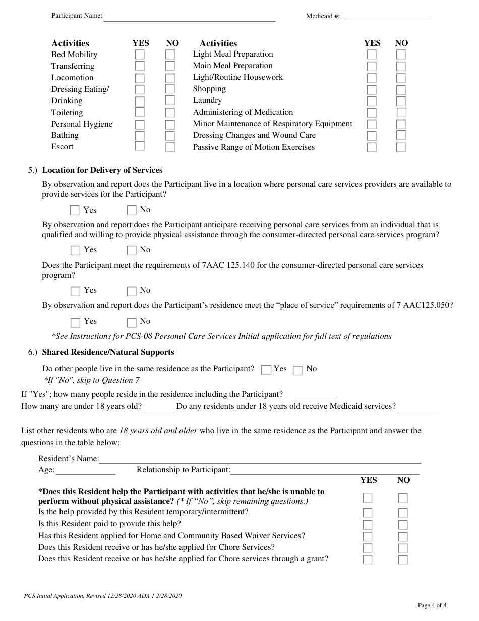Form PCA-08 Personal Care Services Initial Application - Alaska, Page 4
