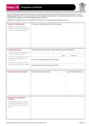 Form 16 Inspection Certificate - Queensland, Australia