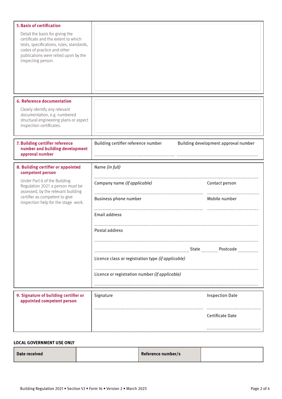 Form 16 Download Fillable PDF or Fill Online Inspection Certificate ...