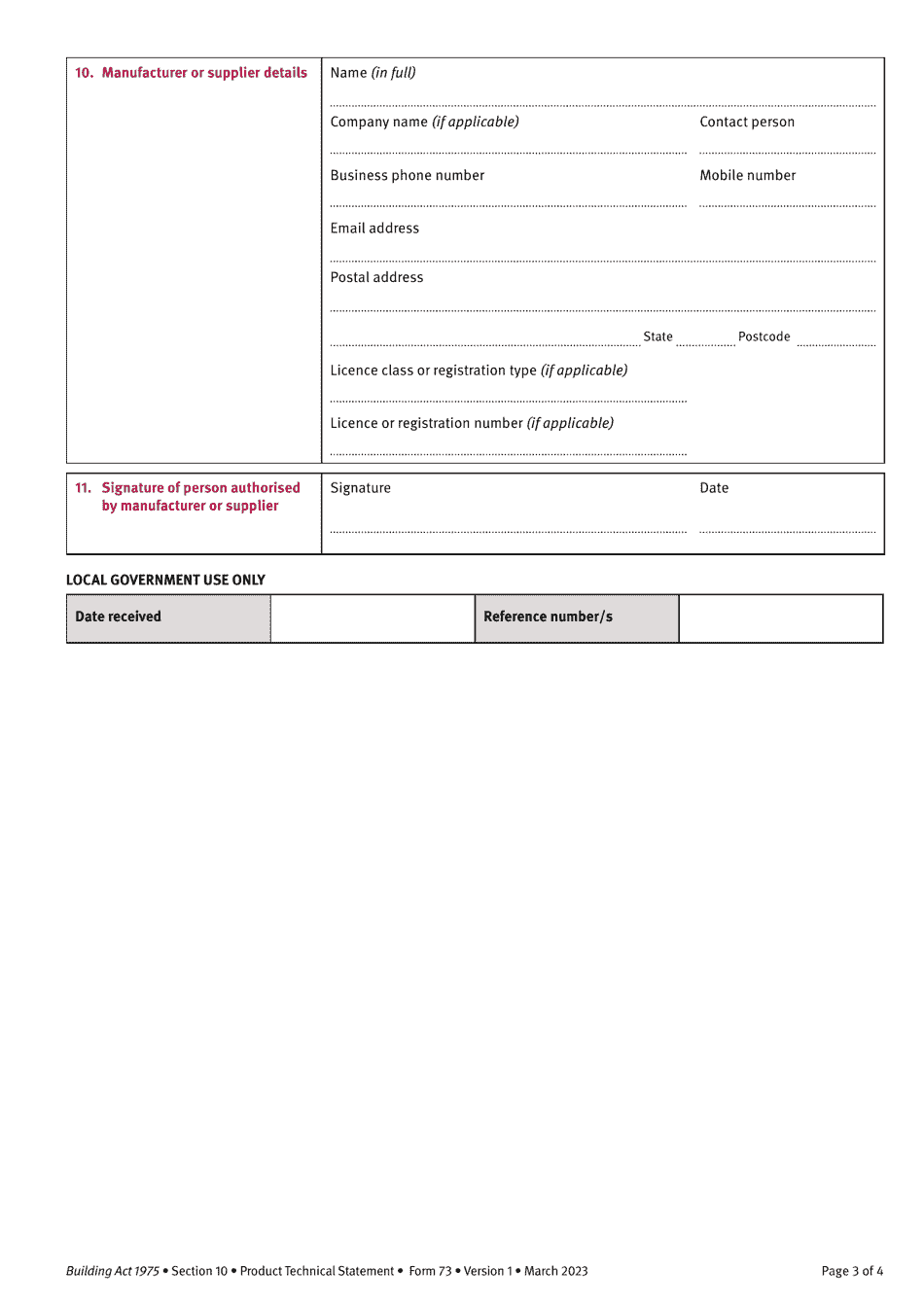Form 73 Product Technical Statement - Queensland, Australia, Page 3