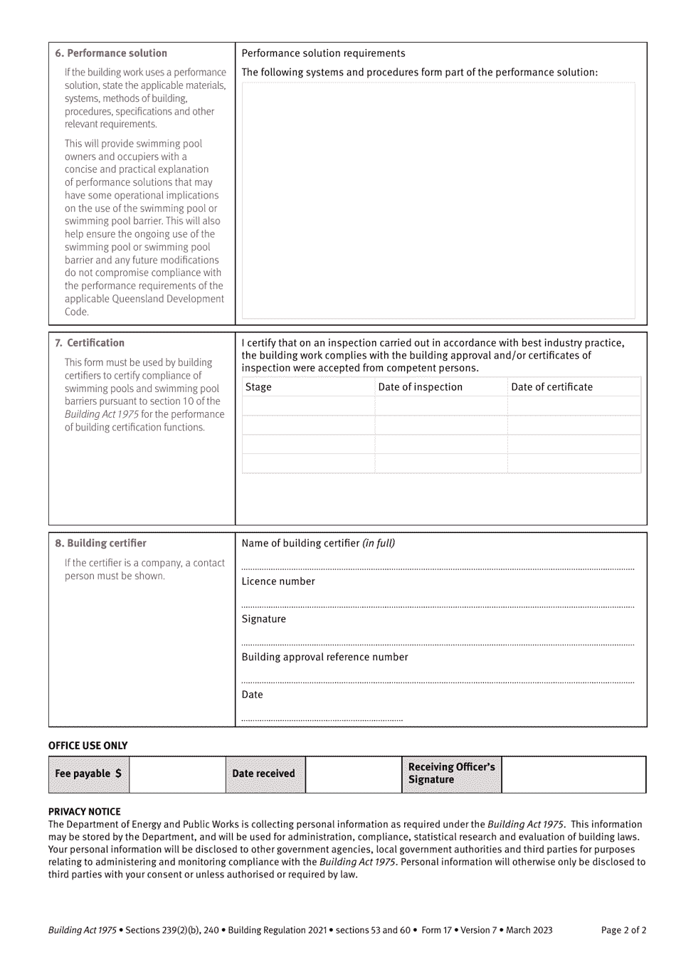 Form 17 Final Inspection Certificate - Swimming Pools and Swimming Pool Fencing - Queensland, Australia, Page 2