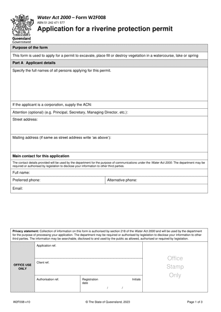 Form W2F008 Application for a Riverine Protection Permit - Queensland, Australia