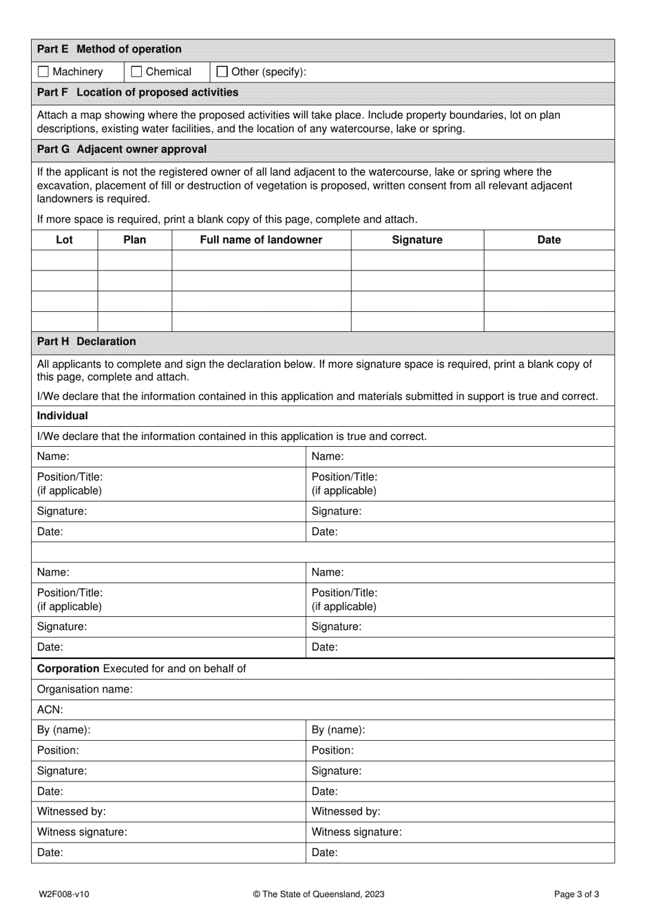 Form W2F008 Application for a Riverine Protection Permit - Queensland, Australia, Page 3