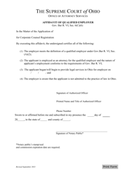 Document preview: Affidavit of Qualified Employer - Ohio