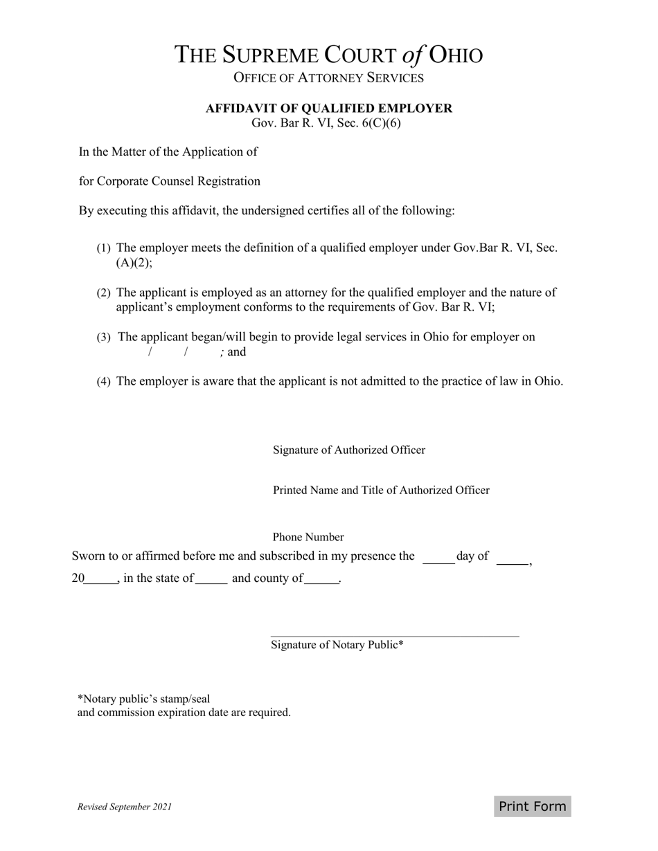 Ohio affidavit of qualified employer fill out sign online and