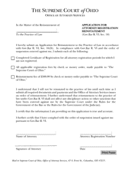 Document preview: Application for Attorney Registration Reinstatement - Ohio