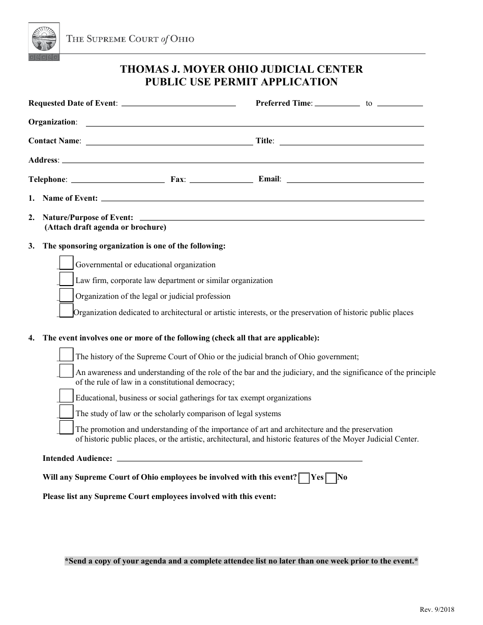 Thomas J. Moyer Ohio Judicial Center Public Use Permit Application - Ohio, Page 1