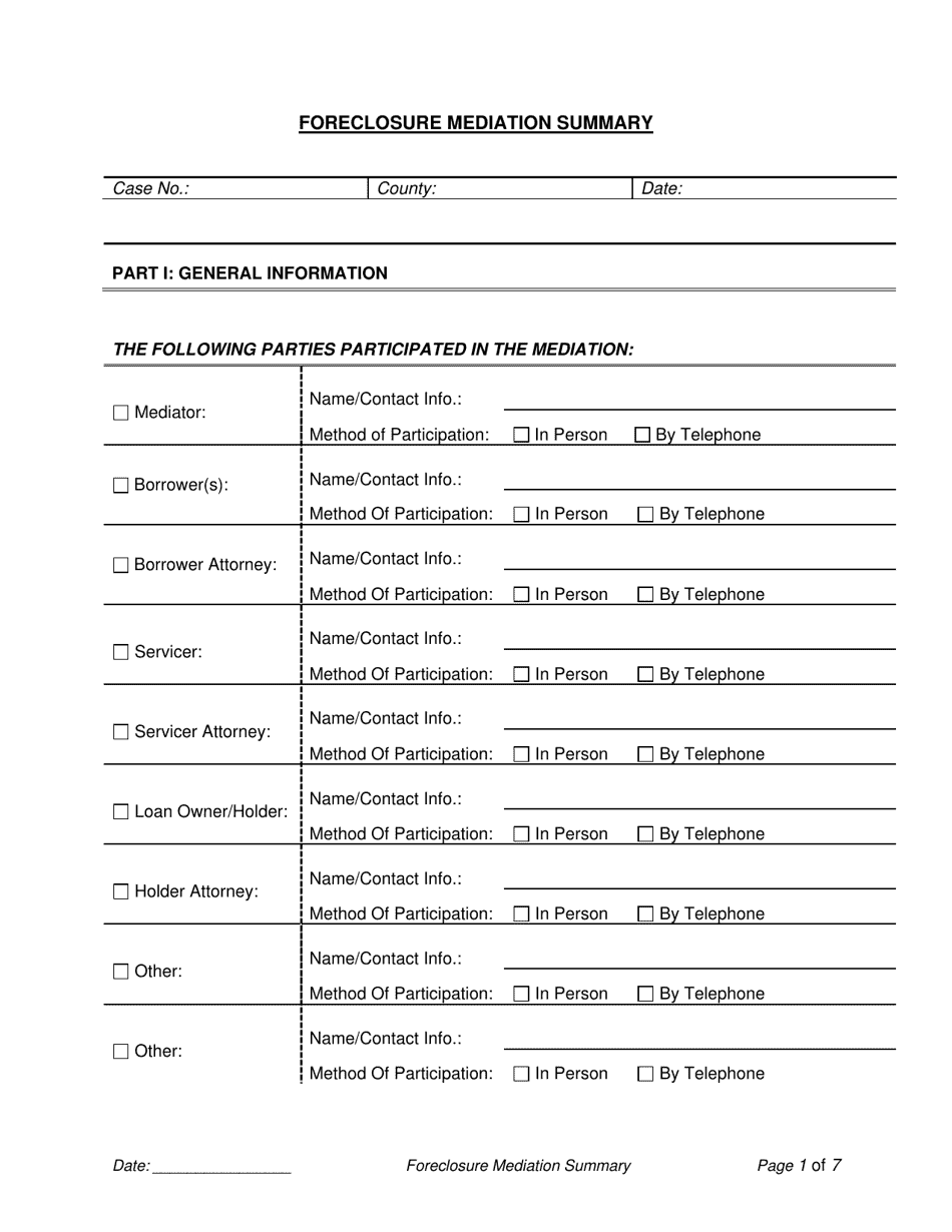 Ohio Foreclosure Mediation Summary Fill Out, Sign Online and Download