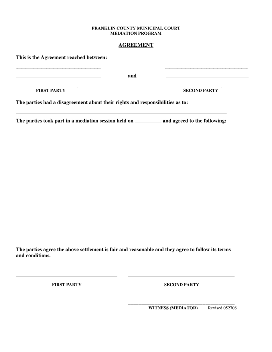 Mediation Agreement - Franklin County, Ohio, Page 1