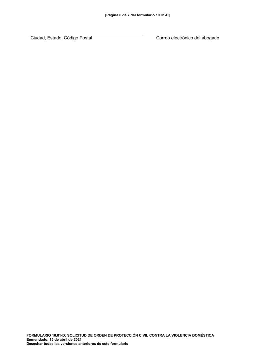 Formulario 10.01-D Solicitud De Orden De Proteccion Civil Contra La Violencia Domestica (R.c. 3113.31) - Ohio (Spanish), Page 6