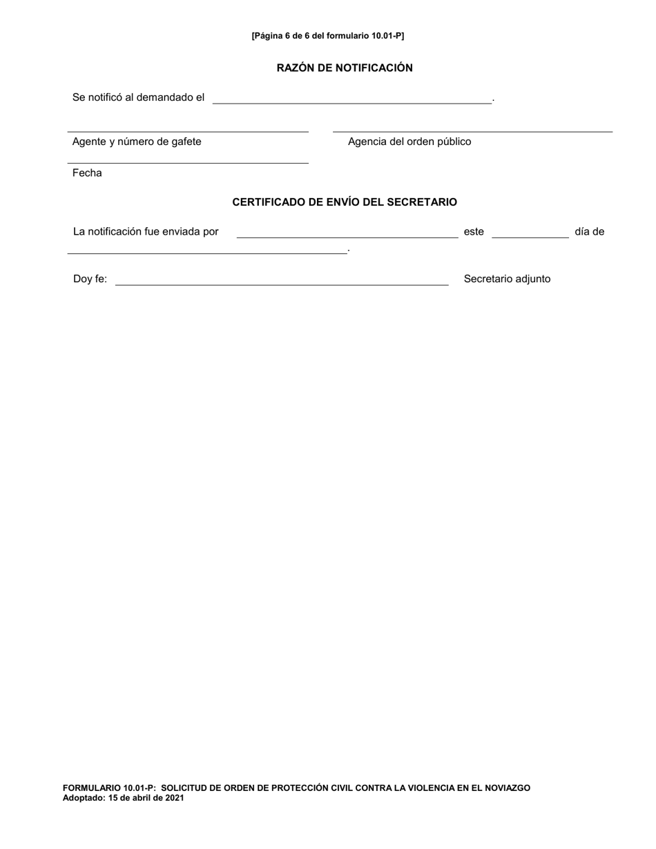 Formulario 10.01-P Solicitud De Orden De Proteccion Civil Contra La Violencia En El Noviazgo (R.c. 3113.31) - Ohio (Spanish), Page 6