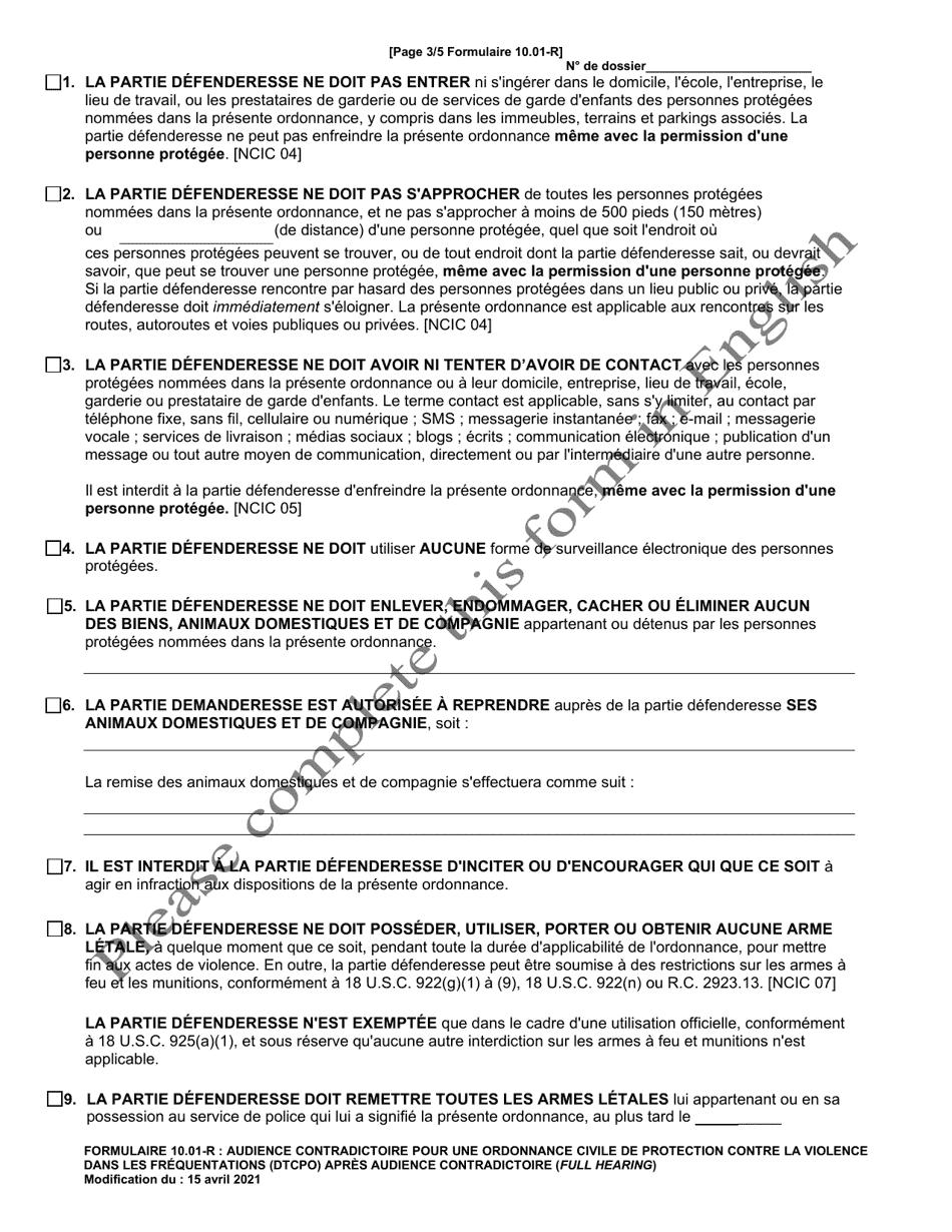 Form 10.01-R Dating Violence Civil Protection Order (Dtcpo) Full Hearing - Ohio (French), Page 3