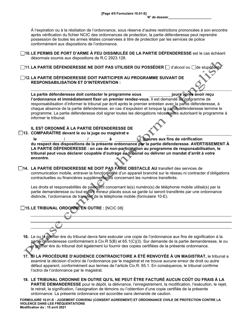 Form 10.01-S Consent Agreement and Dating Violence Civil Protection Order - Ohio (French), Page 4
