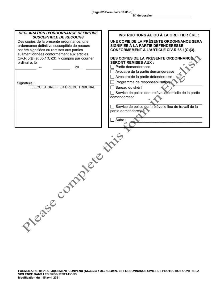 Form 10.01-S Consent Agreement and Dating Violence Civil Protection Order - Ohio (French), Page 6