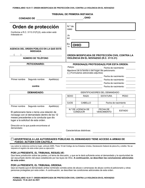 Formulario 10.01-T Orden Modificada De Proteccion Civil Contra La Violencia En El Noviazgo (R.c. 3113.31) - Ohio (Spanish)