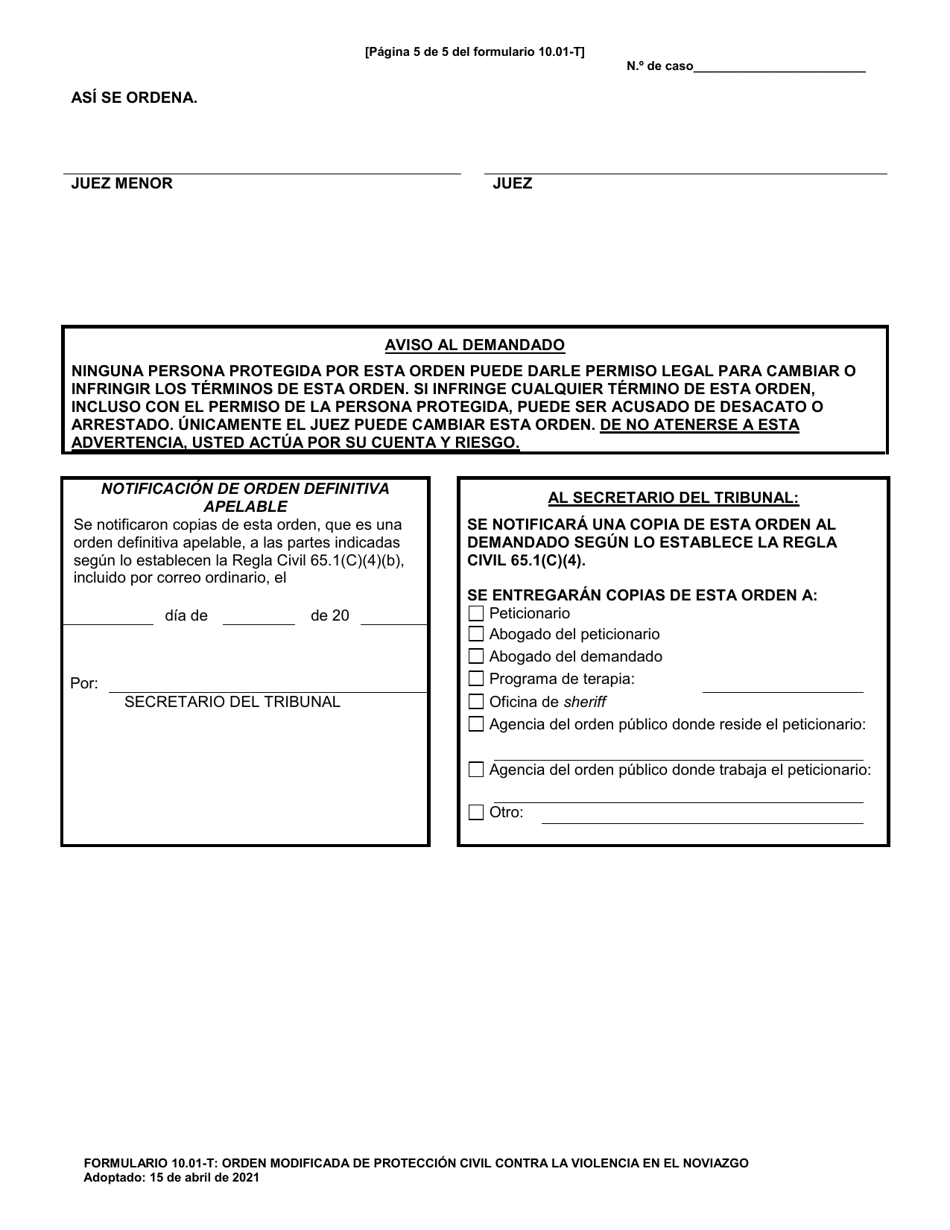 Formulario 10.01-T Orden Modificada De Proteccion Civil Contra La Violencia En El Noviazgo (R.c. 3113.31) - Ohio (Spanish), Page 5
