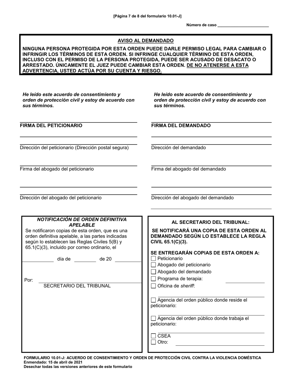 Formulario 10.01-J Acuerdo De Consentimiento Y Orden De Proteccion Civil Contra La Violencia Domestica (R.c. 3113.31) - Ohio (Spanish), Page 7