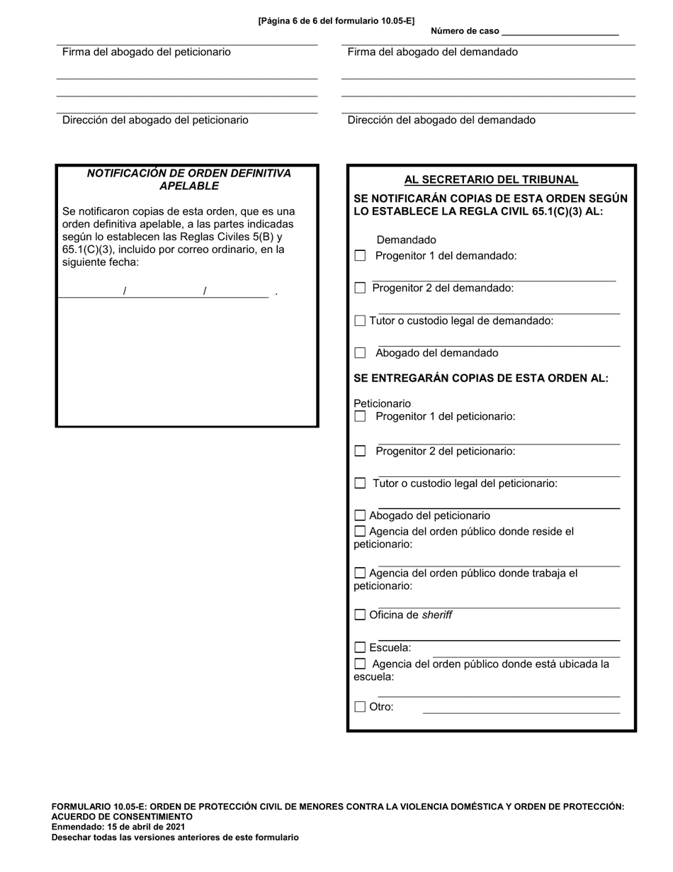 Formulario 10.05-E Orden De Proteccion Civil De Menores Contra La Violencia Domestica Y Orden De Proteccion: Acuerdo De Consentimiento - Ohio (Spanish), Page 6
