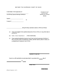 Document preview: Military Spouse Attorneys Admission Affidavit of Applicant - Ohio