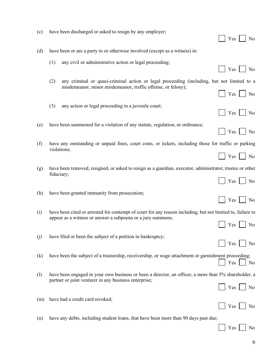 Re-examination Character Questionnaire - Ohio, Page 6