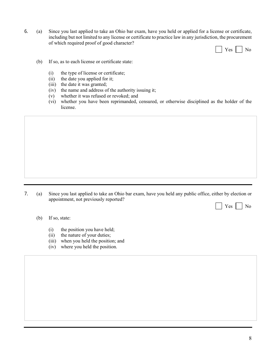 Re-examination Character Questionnaire - Ohio, Page 8