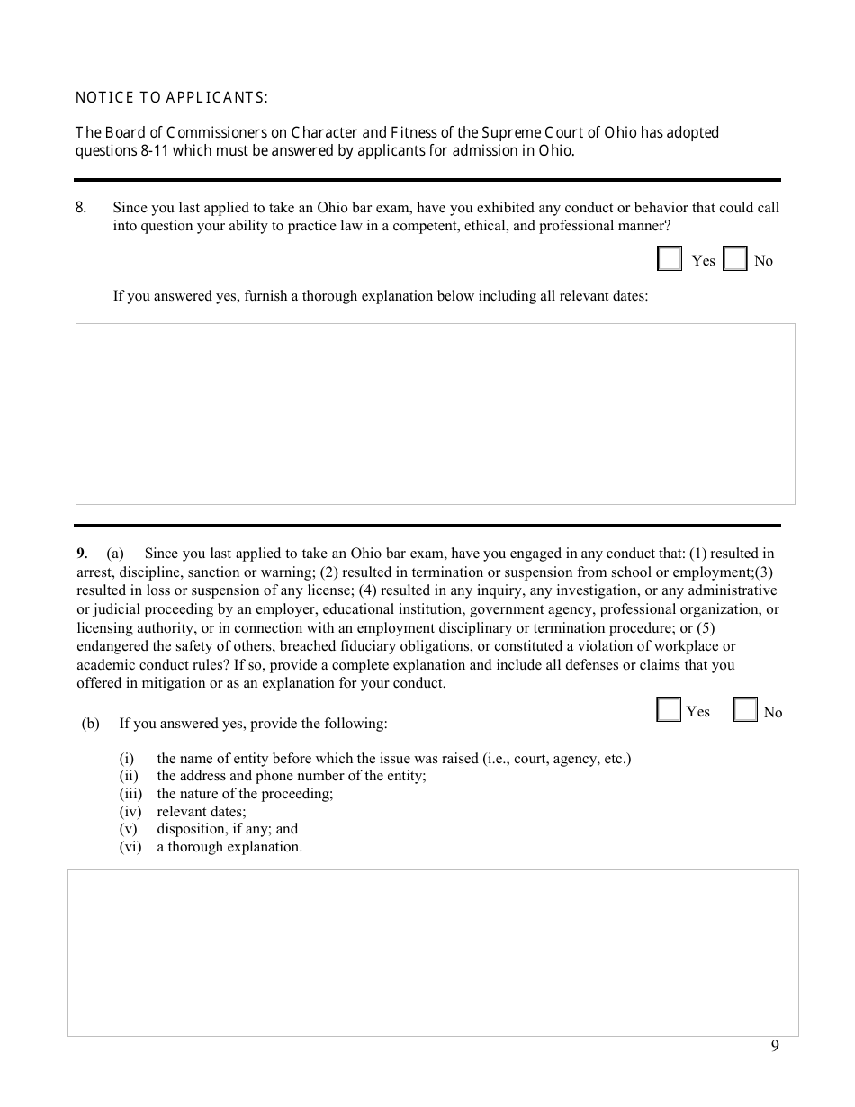 Re-examination Character Questionnaire - Ohio, Page 9