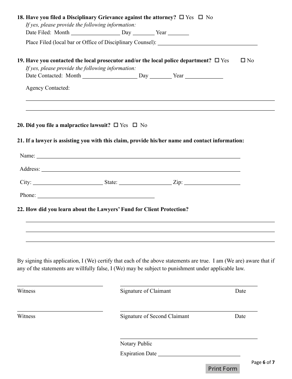 Application for Reimbursement - Lawyers Fund for Client Protection - Ohio, Page 6