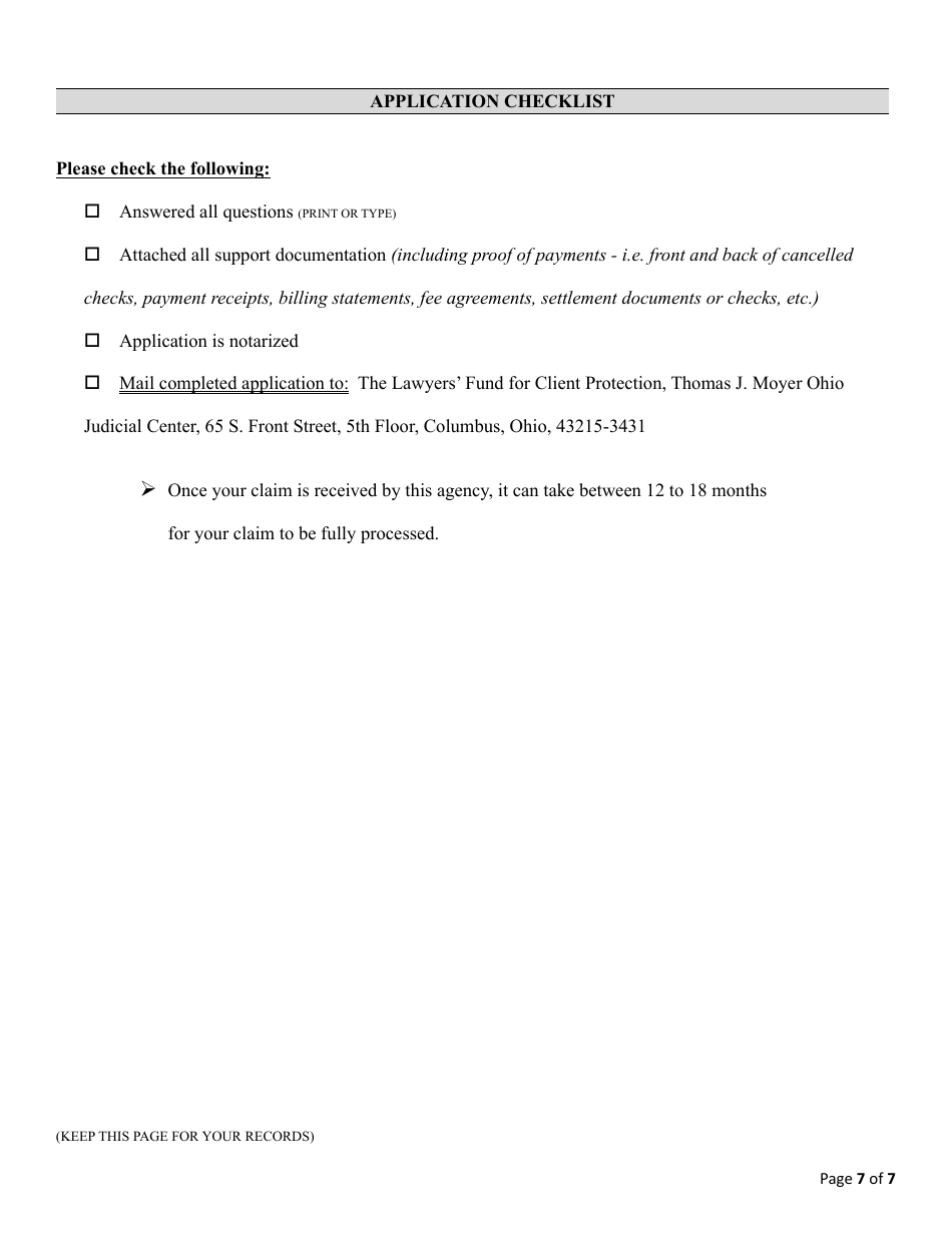 Application for Reimbursement - Lawyers Fund for Client Protection - Ohio, Page 7