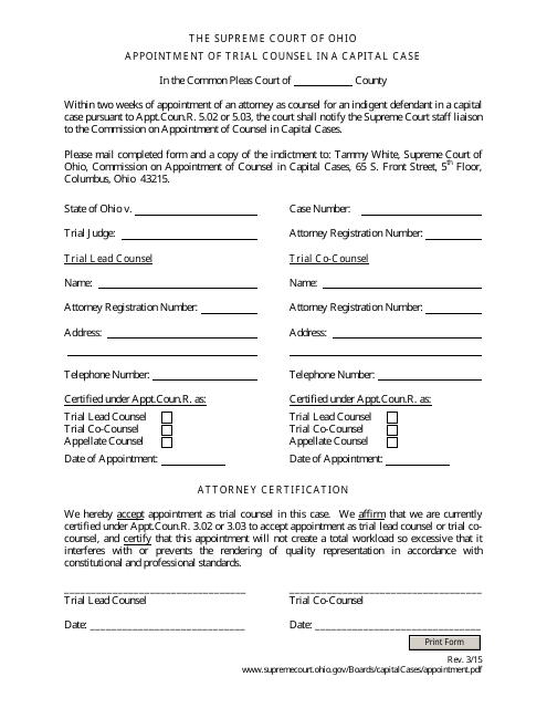 Appointment of Trial Counsel in a Capital Case - Ohio Download Pdf