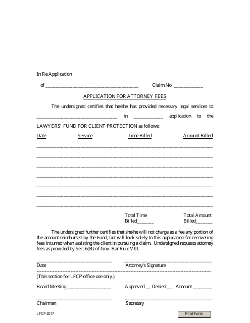Application for Attorney Fees - Lawyers' Fund for Client Protection - Ohio Download Pdf