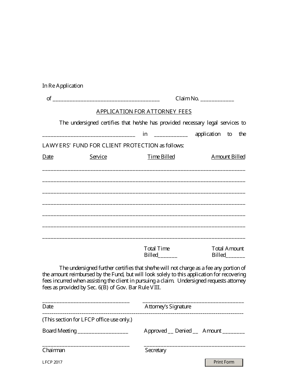 Application for Attorney Fees - Lawyers Fund for Client Protection - Ohio, Page 1