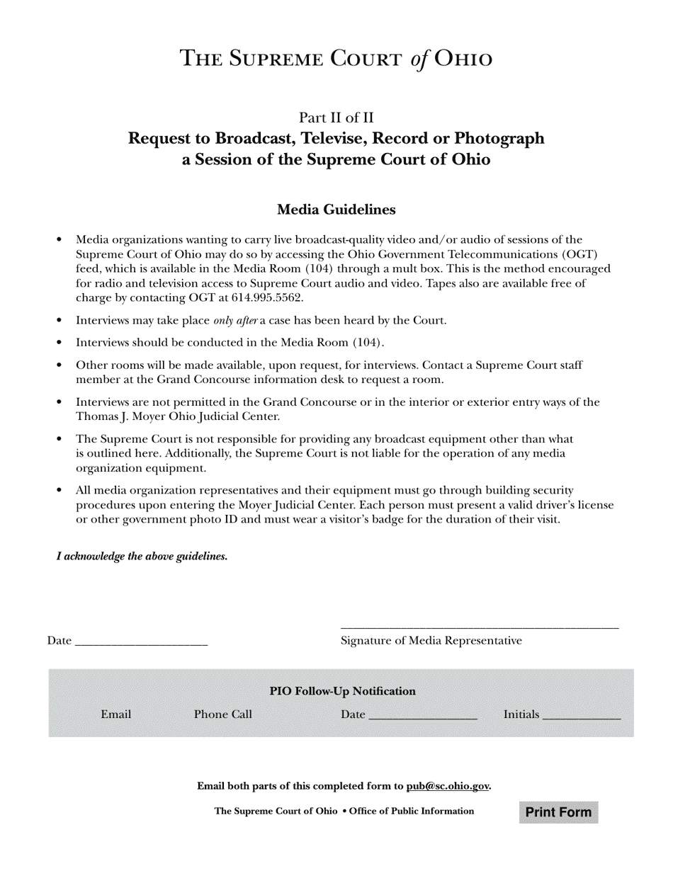 Request to Broadcast, Televise, Record, or Photograph a Session of the Supreme Court of Ohio - Ohio, Page 2