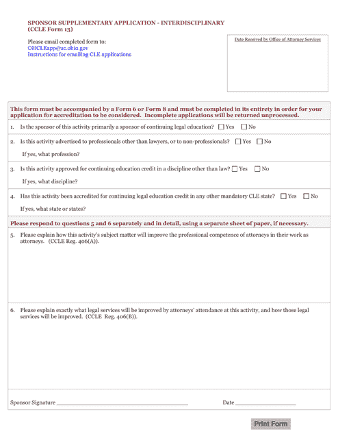 CCLE Form 13  Printable Pdf