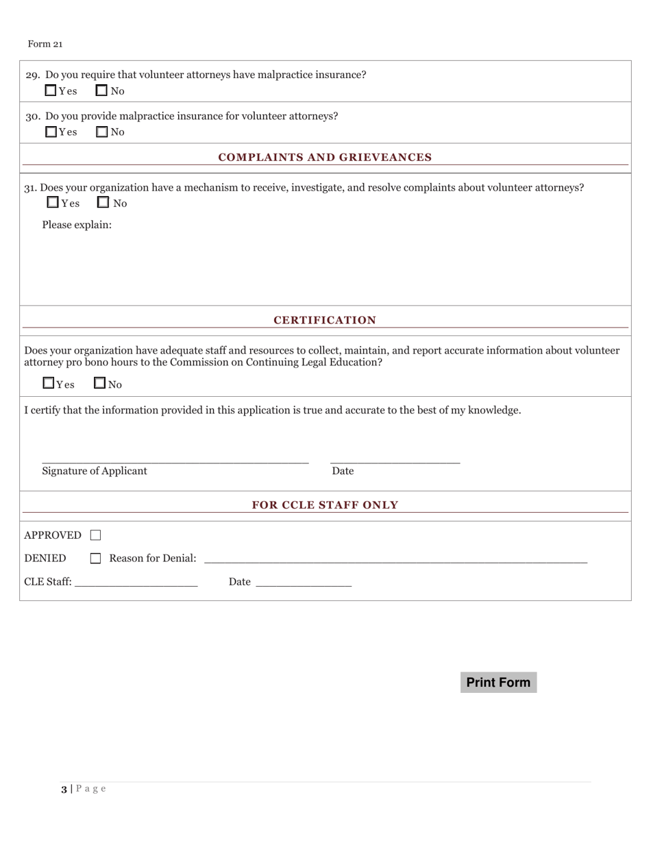 Form 21 Application to Be Recognized as an Organization Providing Pro Bono Programs or Services in Ohio - Ohio, Page 3