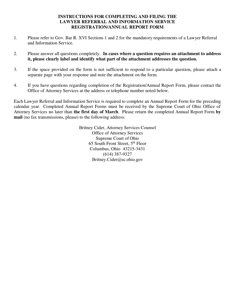 Lawyer Referral and Information Services Provider Registration Form - Ohio, Page 1