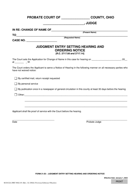 Form 21.03 (SCO-CLC-PBT0021.03) Judgment Entry Setting Hearing and Ordering Notice - Ohio