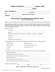 Document preview: Form 21.7 (SCO-CLC-PBT0021.7) Application to Conform Legal Name of Adult - Ohio
