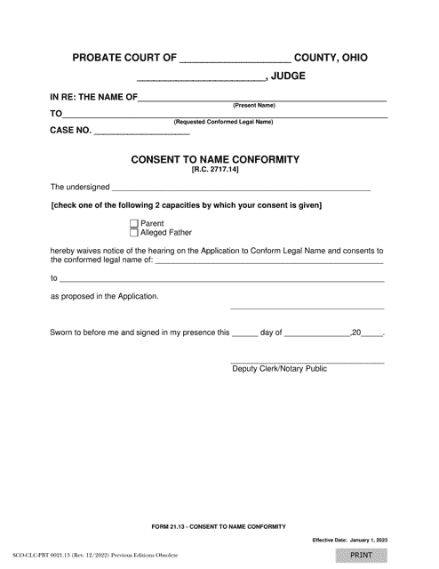 Form 21.13 (SCO-CLC-PBT0021.13) Consent to Name Conformity - Ohio