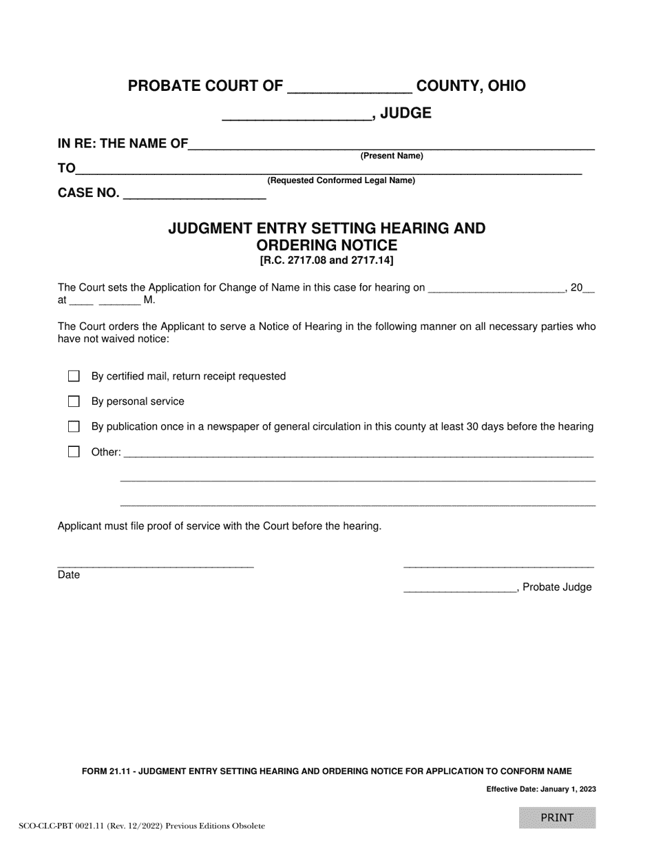 Form 21.11 (SCO-CLC-PBT0021.11) Judgment Entry Setting Hearing and Ordering Notice - Ohio, Page 1
