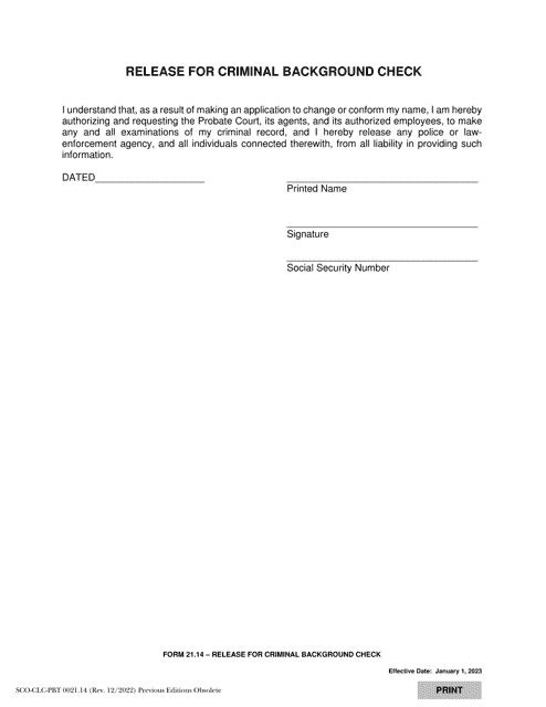 Form 21.14 (SCO-CLC-PBT0021.14) Release for Criminal Background Check - Ohio