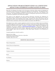 Document preview: Application for Reaccreditation as a Certifying Agency for Attorneys as Specialists in Ohio - Ohio