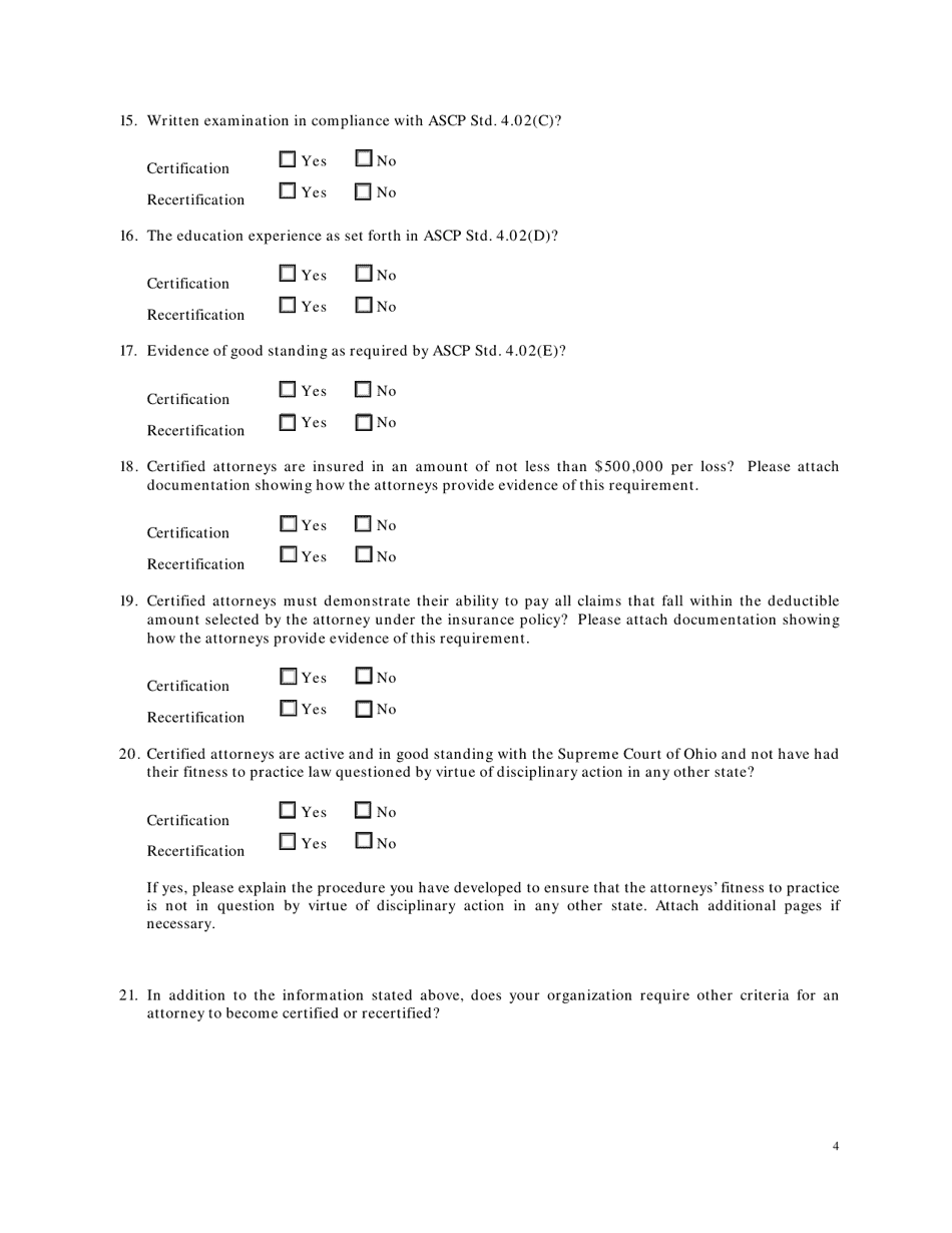 Application for Reaccreditation as a Certifying Agency for Attorneys as Specialists in Ohio - Ohio, Page 4