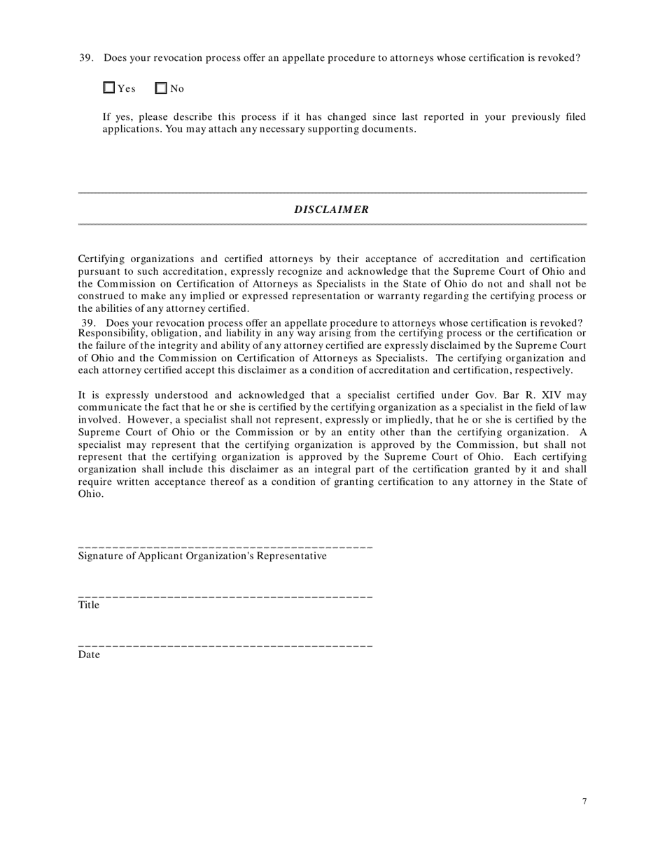 Application for Reaccreditation as a Certifying Agency for Attorneys as Specialists in Ohio - Ohio, Page 7