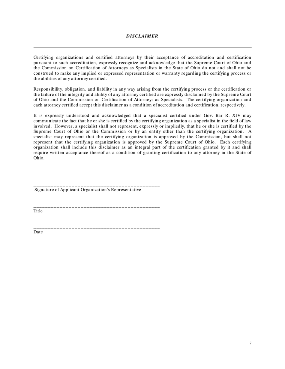 CCAS Form 2 Application for Accreditation as a Certifying Agency for Attorneys as Specialists in Ohio - Ohio, Page 7