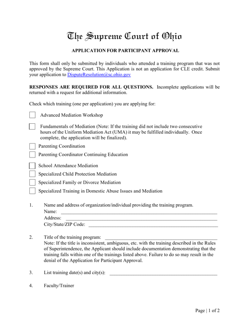 Application for Participant Approval - Ohio