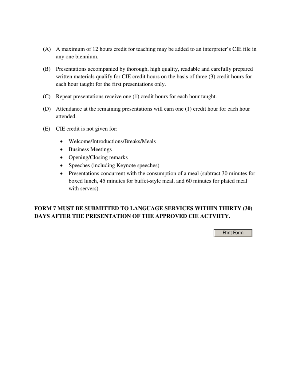 CIE Form 7 Credit Request for Teaching at an Approved Cie Activity - Ohio, Page 2