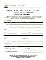 Document preview: Denegacion De Acceso a Un Interprete Formulario De Reclamacion - Programa De Servicios De Interpretes - Ohio (Spanish)